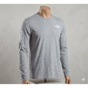 The North Face Mens Long Sleeve Graphic T-Shirt Heather Gray XL Logo
